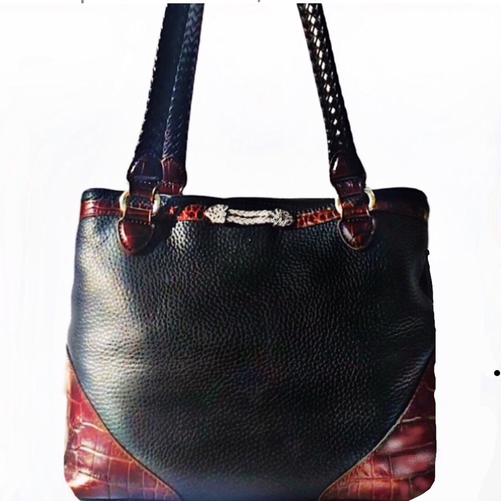Brighton Black Leather Brown Croc Tote Shoulder Bag